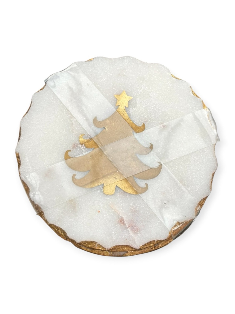 Set Of 4 Marble Christmas Winter Tree Drink Coasters New No Box